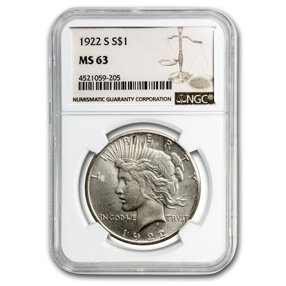 1922-S Peace Dollar MS-63 NGC 1922-S Peace Dollar MS-63 NGC